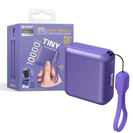 Xpower 10000mah 20w Tiny Power Bank - Purple - Tashqila Xpower 10000mah 20w Tiny Power Bank - Purple - Tashqila
